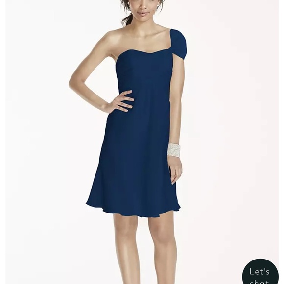David’s Bridal One-Shoulder Navy Chiffon Dress NWT | Size 8 Formal Gown - Picture 6 of 7